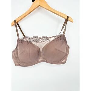 Soma Oh My Gorgeous Cami Bra 38C Taupe Mesh Sequin Embroidered Full Coverage
